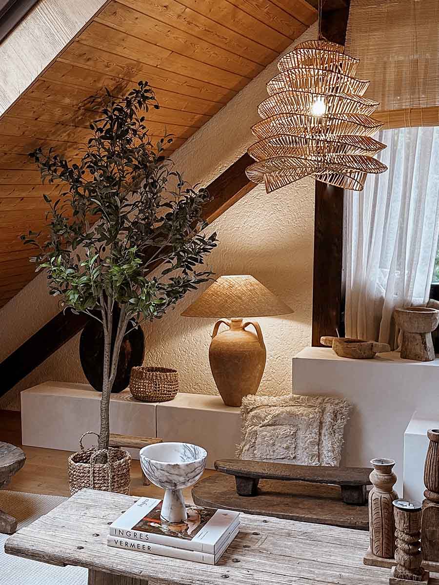 Rattan ceiling pendant Luna