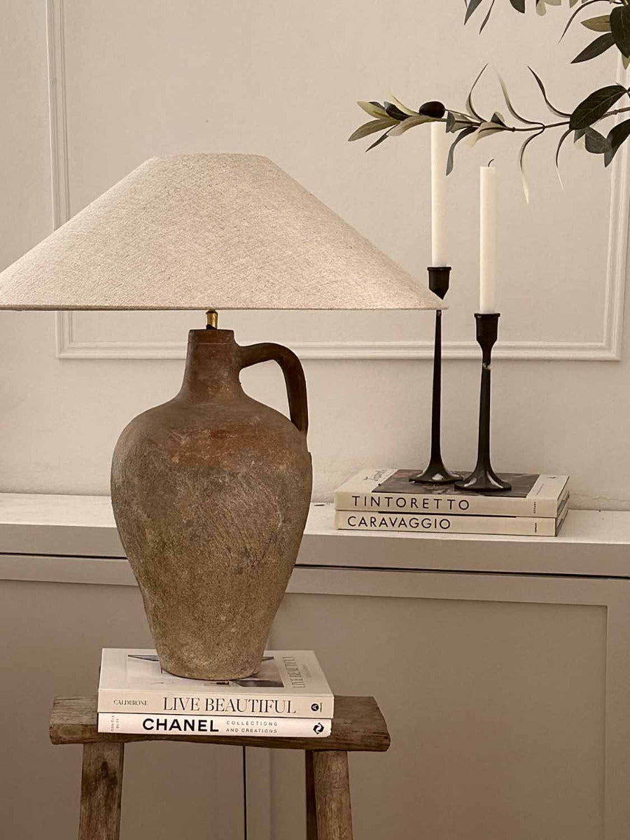 rustikale tischlampe vintage primitive lamp amphore terracotta