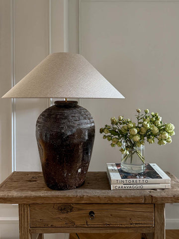 Lampe avec pied en céramique antique