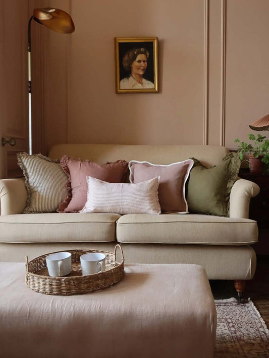 Cuscino Juliet Lino Oliva a Righe 45 × 45