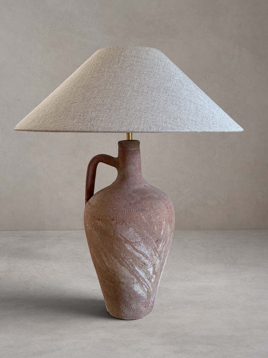 Lampada in terracotta con base in ceramica antica