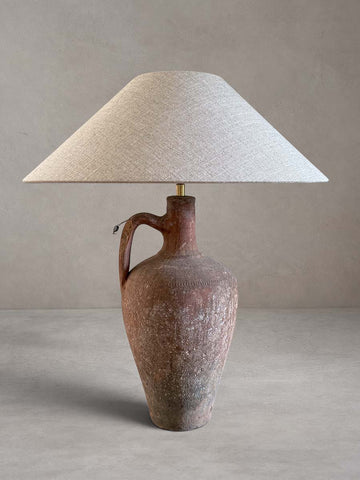 Terracotta lamp with antique ceramic base