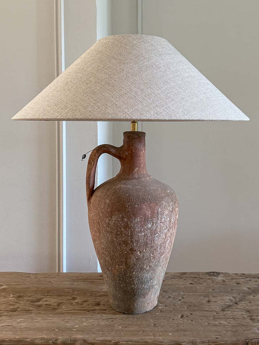 Lampada in terracotta con base in ceramica antica