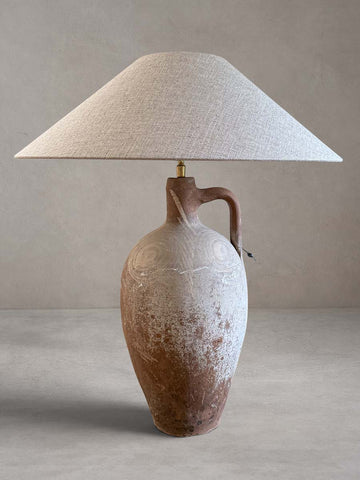 Terracotta lamp with antique ceramic base