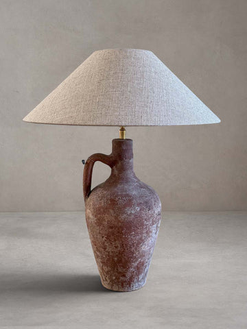 Terracotta lamp with antique ceramic base