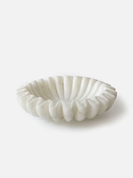 Wavy riffled marble bowl Round Fluted, gewellte marmorschale